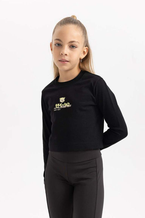Футболка с длинным рукавом и принтом для девочек с круглым вырезом - Defacto фото 7