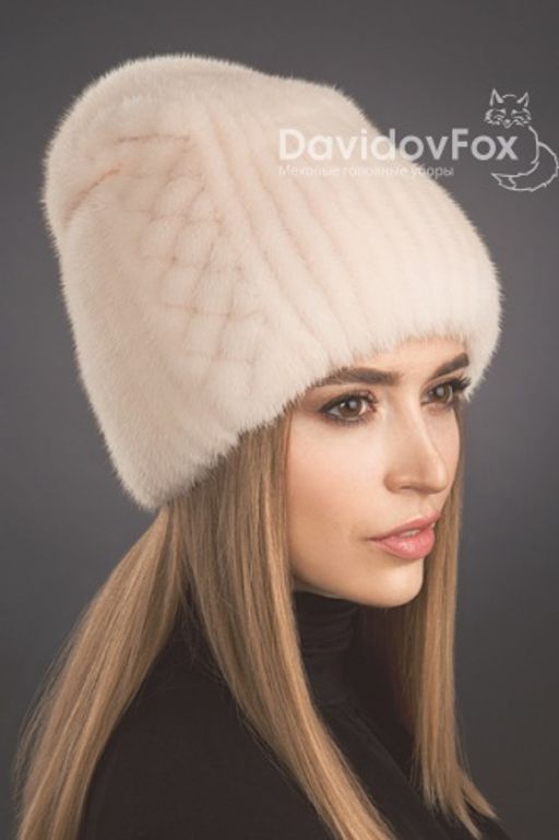 Шапка Бини норка орнамент розовый жемчуг