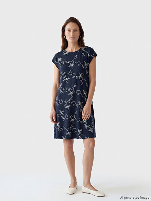 Bisiklet Yaka Desenli A Kesim Elbise