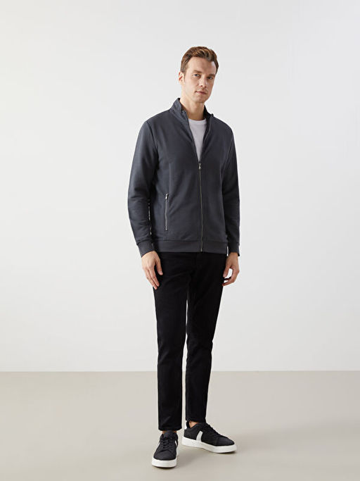 Dik Yaka Uzun Kollu Erkek Fermuarl? Sweatshirt