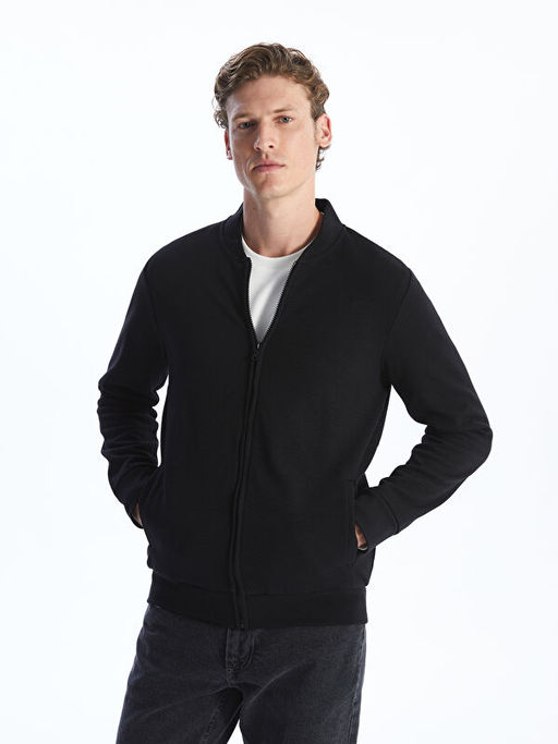 Kolej Yaka Uzun Kollu Erkek Fermuarl? Sweatshirt