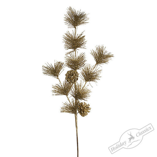 Ветка лиственницы с шишками золотая, 70 см
