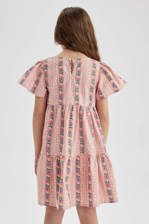 Платье с короткими рукавами и узором для девочки - Defacto фото 6