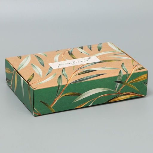 Цена за 2 шт. Коробка подарочная складная с крафт оборотом, упаковка, «Present», 21×15×5 см