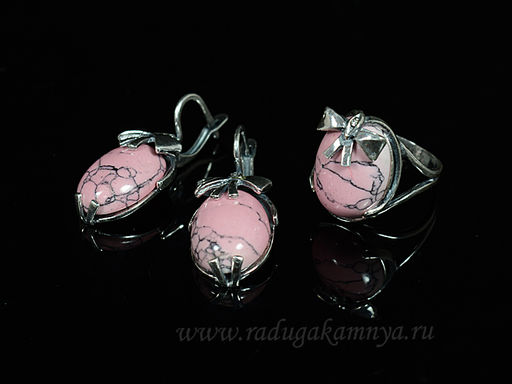 Кольцо Серьги с кахолонгом (имитация), цв.розовый размер 19