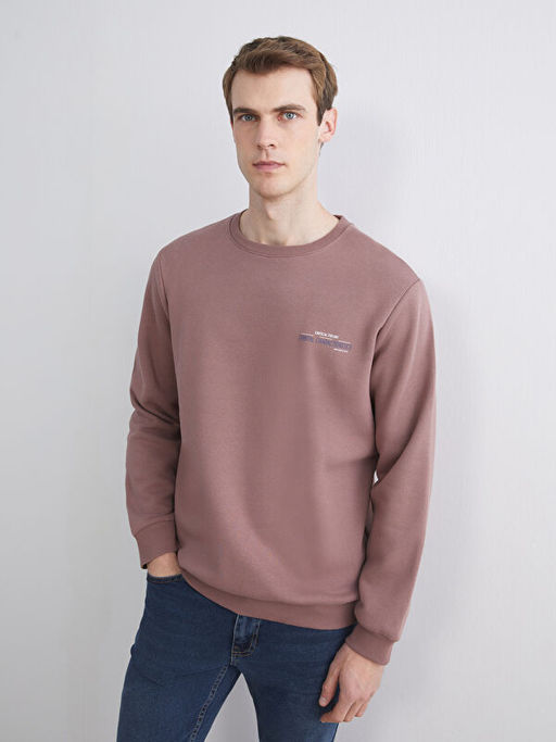 Bisiklet Yaka Bask?l? Erkek Sweatshirt