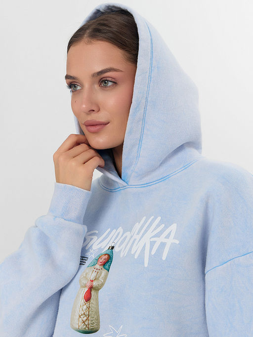 Теплое худи женское голубое с надписью Snegurochka - Mark formelle фото 6