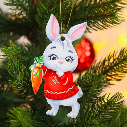 Цена за 2 шт. Ёлочная игрушка - подвеска деревянная Новый год! Зайчик - Лесная мастерская фото 2