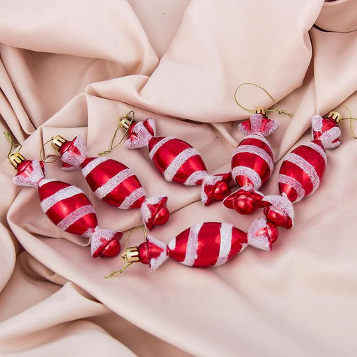 Ёлочные игрушки 6 шт. Конфетки полосатые 3.510.5 см, красно-белый