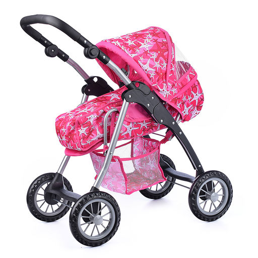 Коляска зима-лето для кукол, металлическая, с люлькой-переноской, с корзиной, цвет вишенка