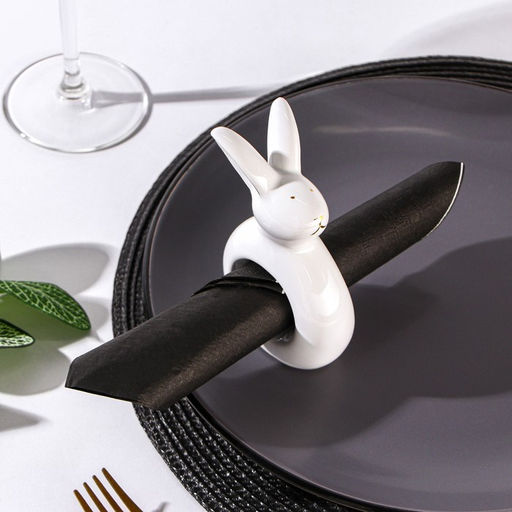 Кольцо для салфеток Зайка в золотом, 7,53,511,5 см, цвет белый