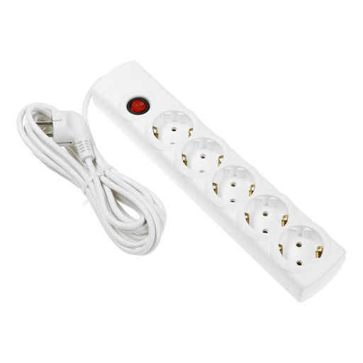 Сетевой фильтр Luazon Lighting, 5 розеток, 5 м, 2200 Вт, 3х0.75 мм2, 10 A, 220 В, c предохранителем, белый