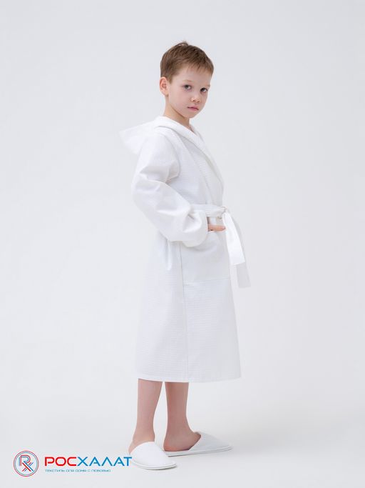 Детский вафельный халат с капюшоном белый В-07 (9)