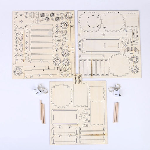Деревянный конструктор Новогодний поезд, 7,5х30х10 см, 108 деталей, батарейки, наклейки, гирлянда, 6+ - Лесная мастерская фото 5