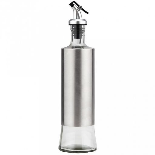 Бутылка для масла стеклянная "В юбке" "Аликанте" 500мл, д7,5см, h24,5см, д/горла 2см, пластмассовый дозатор под "хром", оплетка из нержавеющей стали, д/основания 6,7см, в цветной коробке (Китай)