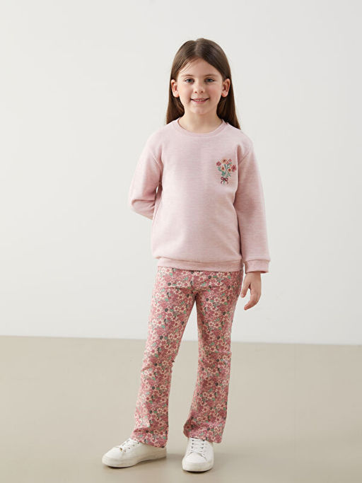 ?i?ekli K?z ?ocuk Sweatshirt ve Tayt Pantolon Alt 2li
