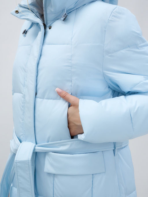 Пальто утепленное стеганное зимнее с капюшоном женское голубого цвета 9609Gl - Mtforce фото 9