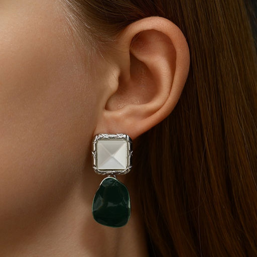 Серьги ассорти Античность квадрат, цвет серебро - Qf фото 4