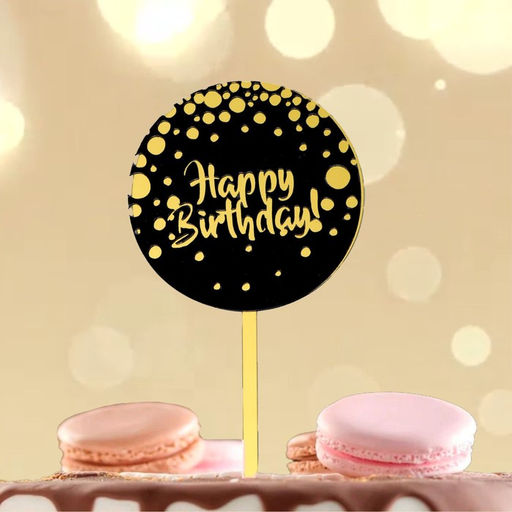 Цена за 4 шт. Топпер для торта «С днём рождения», чёрно-золотой