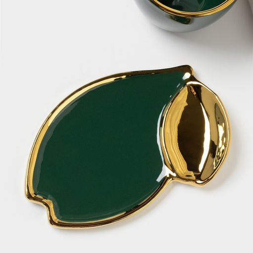 Чайная пара «Ливона», 3 предмета: чашка 160 мл, блюдце, ложка, керамика, изумрудная