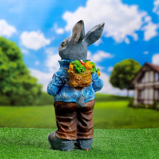 Садовая фигура из полистоуна «Зайка с морковкой и рюкзаком», 40×14×18 см