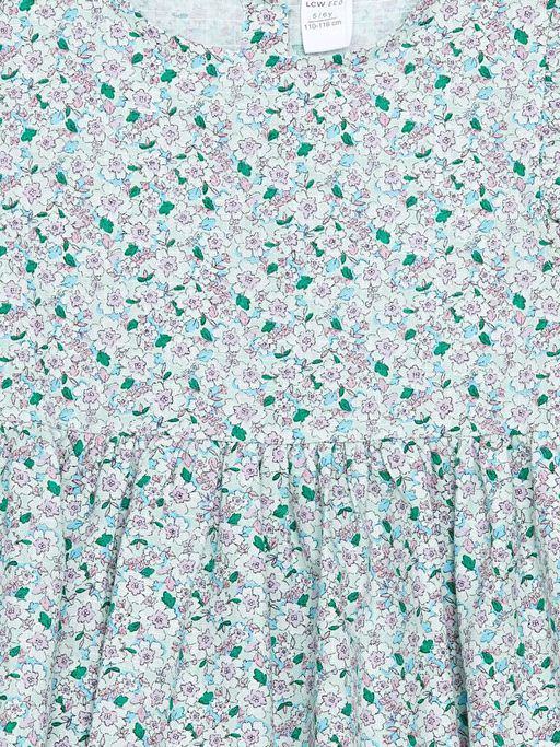 Bisiklet Yaka ?i?ekli K?z ?ocuk Elbise