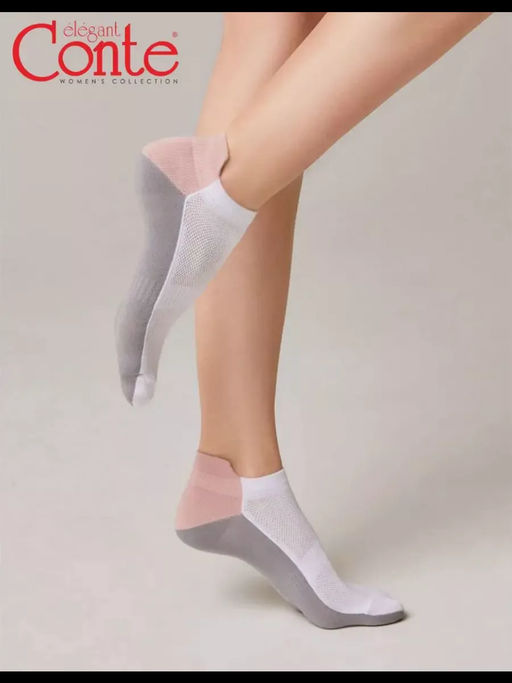 Цена за 2 пары. Носки Короткие CONTE Ультракороткие хлопковые носки ACTIVE с язычком белый-серый - Conte elegant фото 9