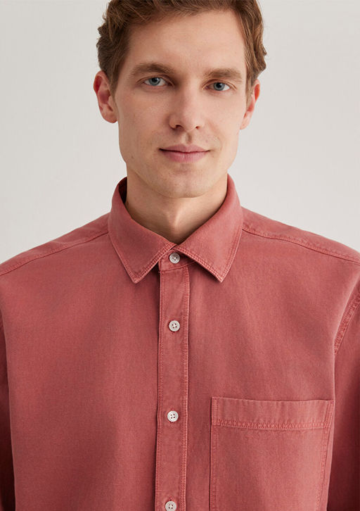 Keten Kar?s?ml? Pembe Tencel Gomlek - Mavi фото 6