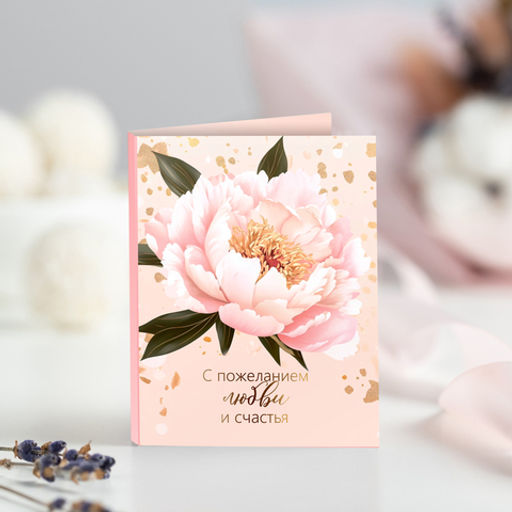 Мини-открытка "С пожеланием любви и счастья (пион)"