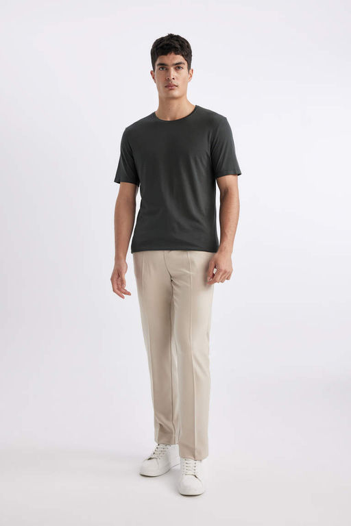 Slim Fit Dar Kesim Bisiklet Yaka K?sa Kollu Basic Duz Tisort - Defacto фото 5