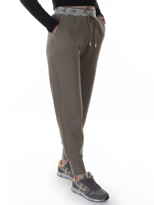 2611 GRAY/GREEN Штаны утепленные спортивные женские (85% хлопок, 10% полиэстер, 5% спандекс)