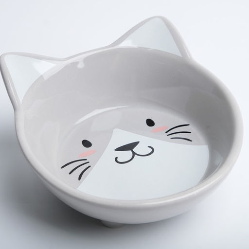 Миска керамическая Голова кота 150 мл 14 x 12,5 x 6,5 cм, серая - Пижон фото 4