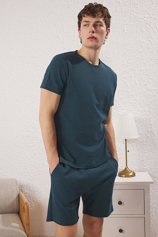 Petrol Regular Fit Waffle _rme _ortlu Kal_n Pijama Tak_m_ TMNSS23PT00036 - Trendyolmilla фото 2