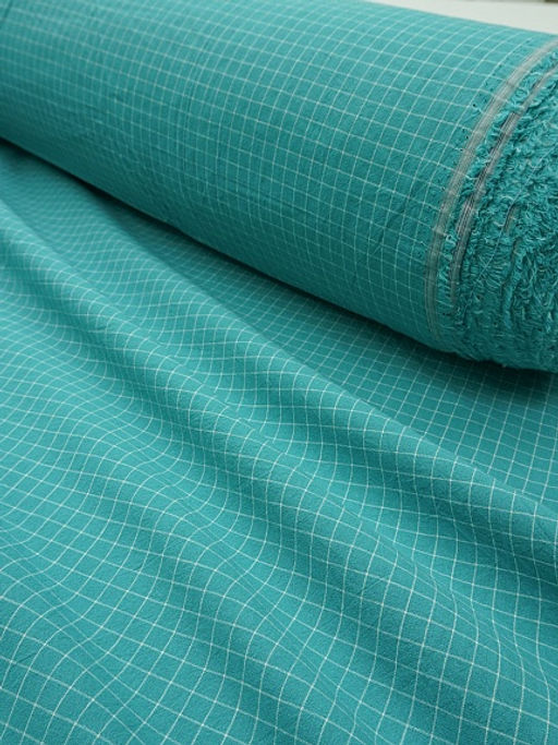 Вареный (стираный) хлопок Белая клетка (0.8*0.8см) на т.мятно-бирюзовом, ш.2.5м, хл-100% - Купава фото 2