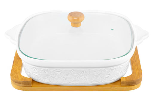 Блюдо д/зап и серв 31,5*25,6*12,5 см 2 л Розы + стекл крышка на дер подставке - Elan gallery фото 5