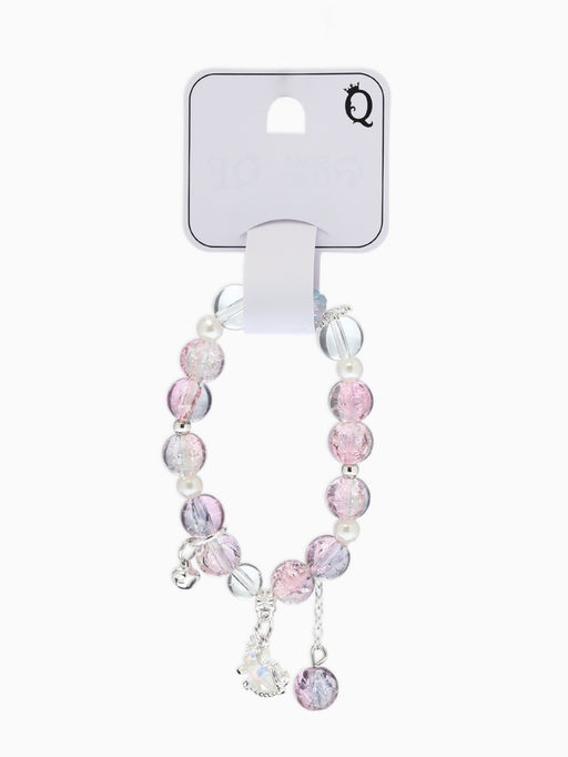 Браслет с подвесками «Сахарный» лошадка, шар №10/8, d=6 см, фиолетово-розовый в серебре