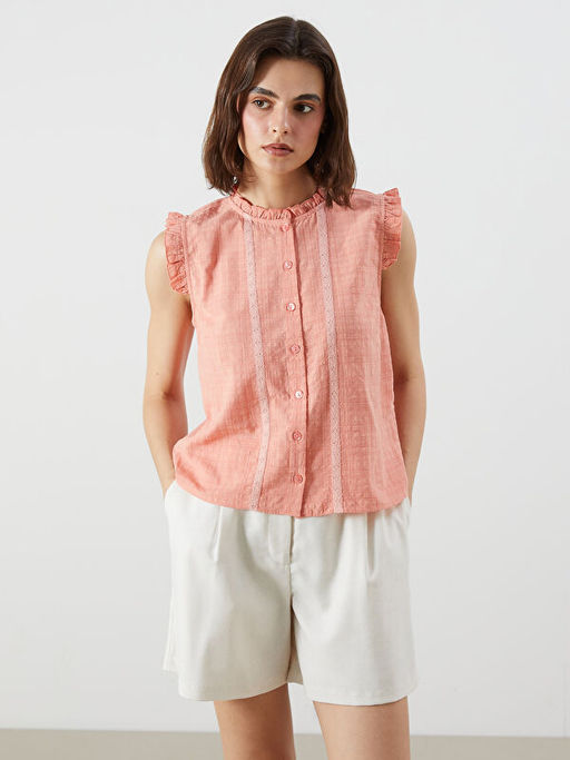 Bisiklet Yaka Nak??l? F?rf?rl? Vual Bluz