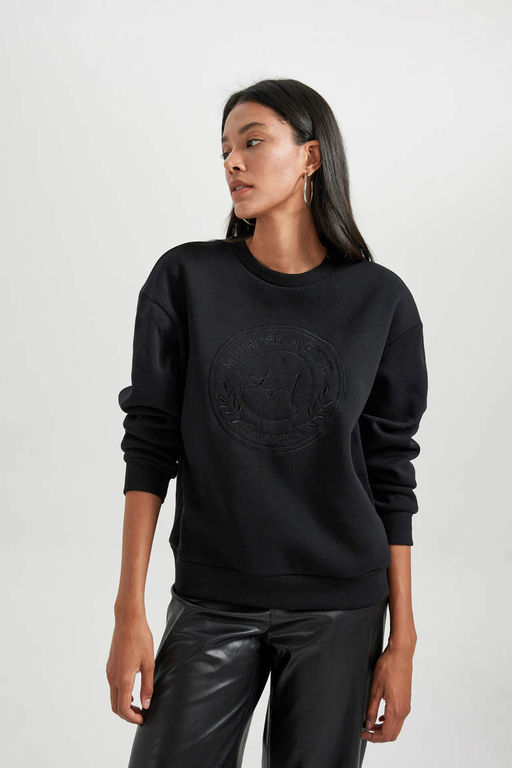 Толстый свитшот Relax Fit с круглым вырезом - Defacto фото 4