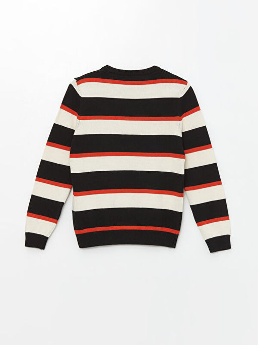 Bisiklet Yaka ?izgili Uzun Kollu Erkek ?ocuk Triko Kazak