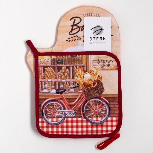 Кухонный набор Этель Bakery house: варежка-прихватка 20х28 см, прихватка 19х19 см, 100% хлопок  фото 6