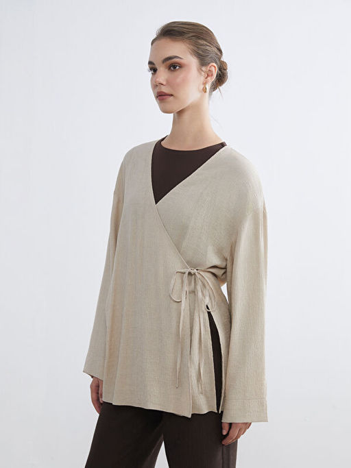 Kruvaze Yaka Dokulu Kad?n Kimono