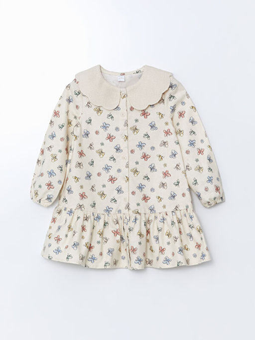 Bebe Yaka Kurdele Desenli K?z ?ocuk Elbise