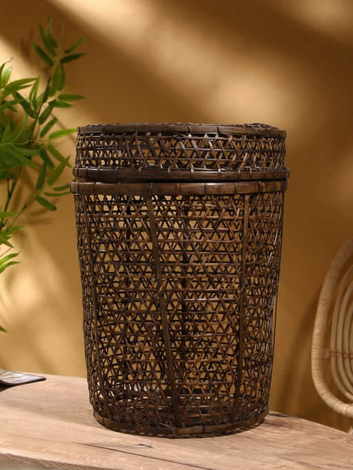 Корзина плетёная «Баскет», 39×39×50 см, бамбук, тёмная