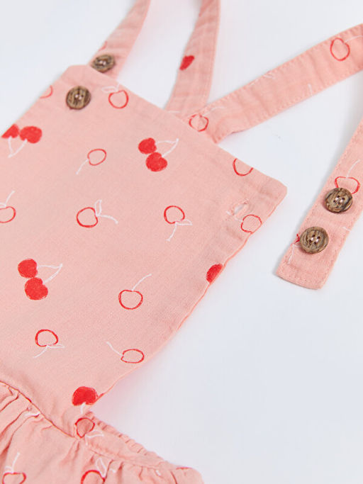 Bask?l? Pamuklu K?z ?ocuk Bluz ve Salopet Elbise - Waikiki фото 3