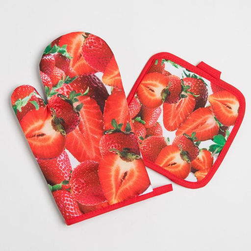 Кухонный набор Доляна «Клубника», прихватка 17×17 см, рукавица 26×16 см,100% п/э