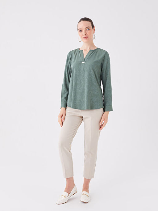 Ka??k Yaka Desenli Uzun Kollu Kad?n Tunik