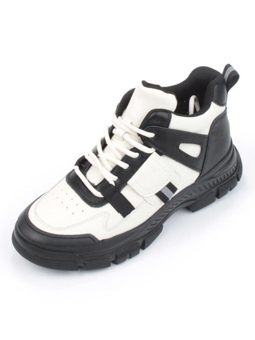 05-P51-1Z WHITE/BLACK Кроссовки женские зимние (натуральная и искусственная кожа, шерсть)