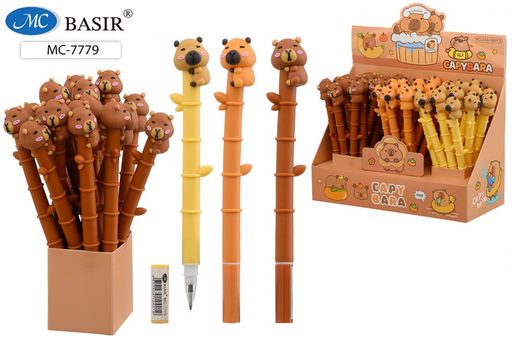 Цена за 2 шт. Ручка шар. "Капибара" (MC-7779) на масляной основе, синяя, 0,5мм, гибкий корпус в виде бамбука, наконечник с фигуркой