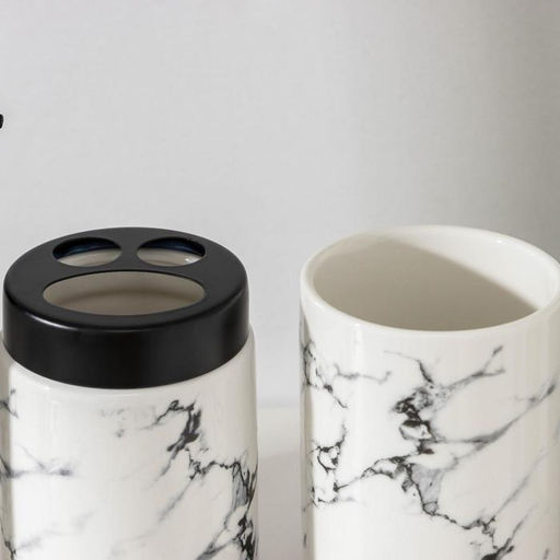 Аксессуары для ванной Мраморный металл, 4 предмета, мыльница, дозатор 400 мл, 2 стакана, белые - Simaland фото 3