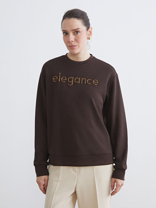 Bisiklet Yaka Ta?l? Kad?n Sweatshirt